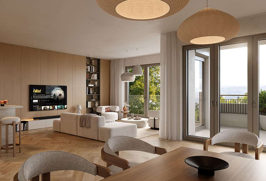 Wohnbereich mit Rheinblick – Riverside Living Pfaffendorf